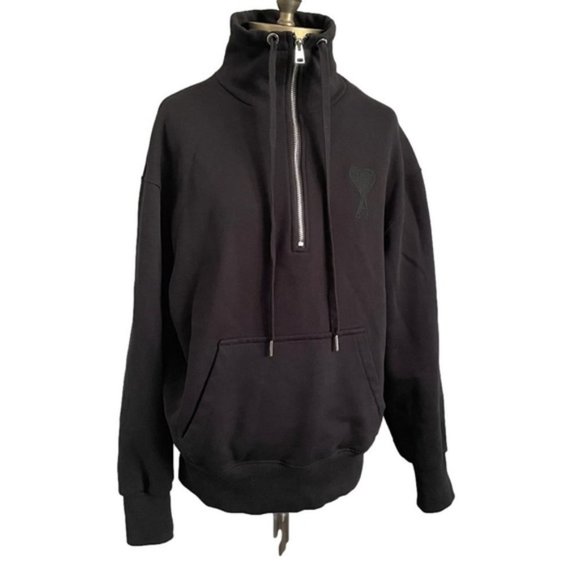 AMI Paris Black Ami De Coeur Half-Zip Sweatshirt - M 🇫🇷 - Picture 2 of 12